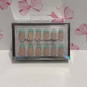 Nail Reformation Mint Green Marble French Tip 3D Water Drop Press On Nail Kit